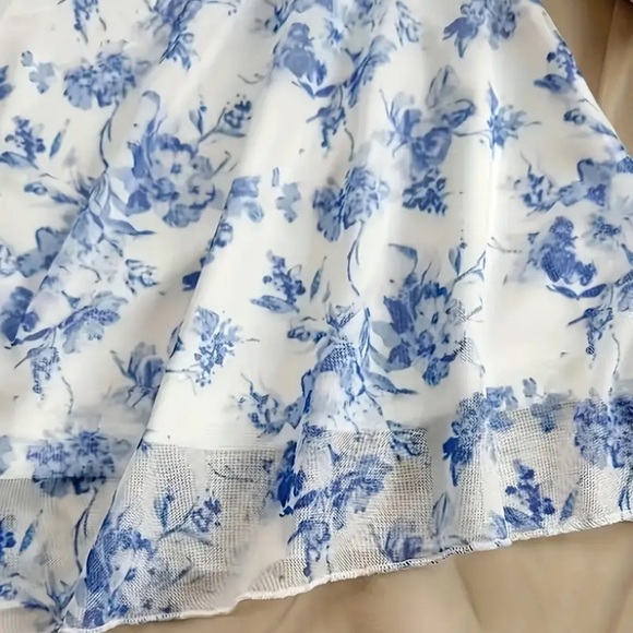 Blue and White Floral Midi Dress - Picture 5 of 7